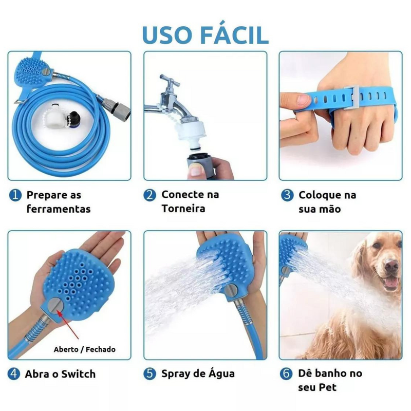 Escova Banho Com Mangueira Para Pet