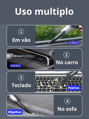Aspirador Automotivo Portátil Potente Recarregável Premium