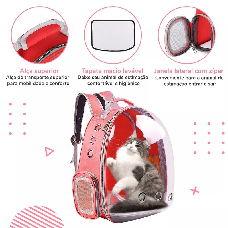 Mochila Pet Transporte para Cães e Gatos - Visão Ampla